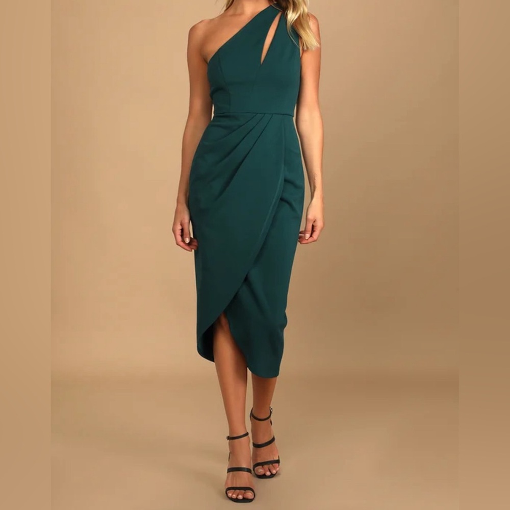 Lulus So Flirty Hunter Green One-Shoulder Cutout Asymmetrical Dress